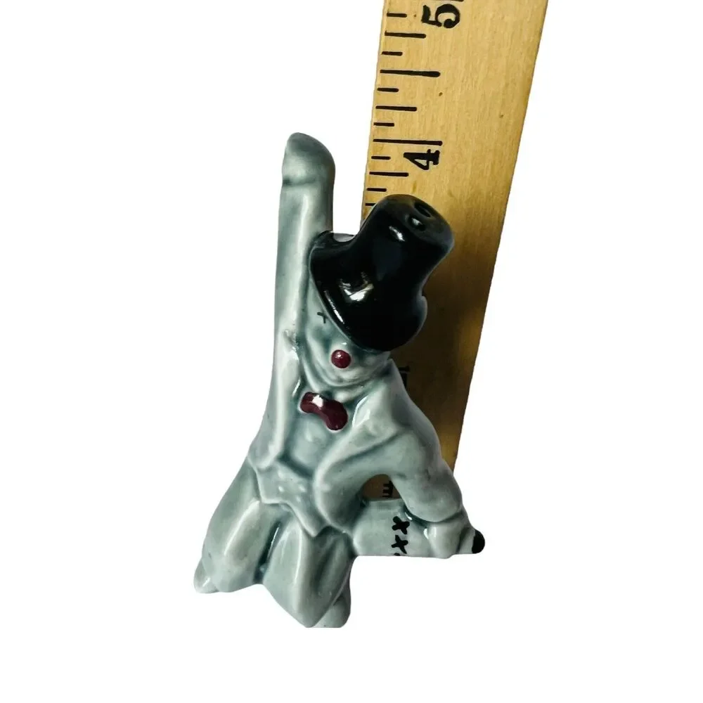 MCM Hobo Clown Single Shaker Porcelain Celadon Blue Cross Eyes Top Hat Kitsch